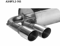 Rear silencer with double tailpipes 2 x  76 mm with inward curl cut 20 